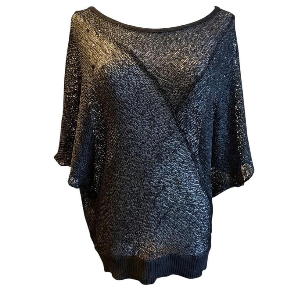 Y2K Poof Couture Sweater Womens M Black Mesh Sequin Whimsigoth Dark Romance